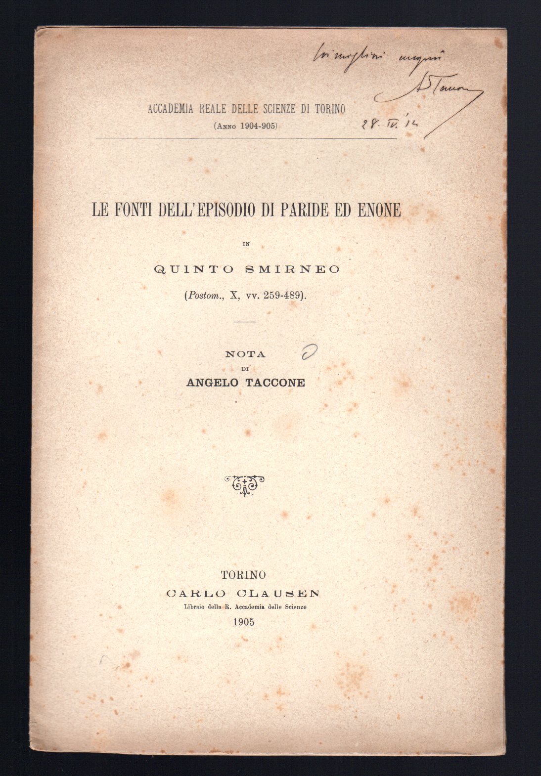 Le fonti dell'episodio di Pardie ed Enone in Quinto Smirneo