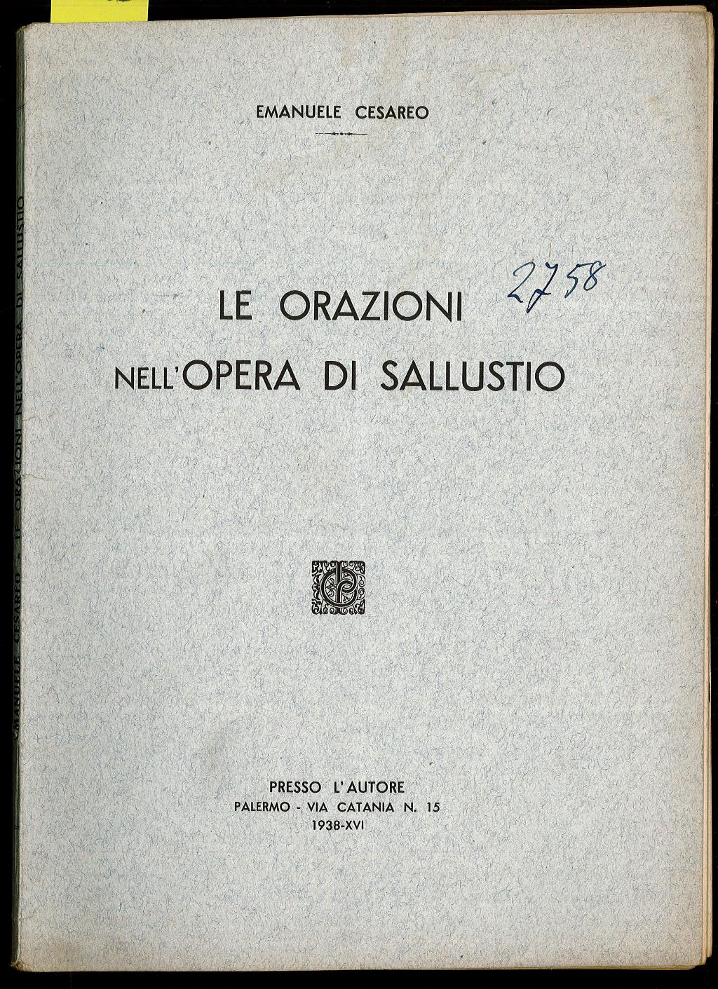 Le Orazioni nell’opera di Sallustio