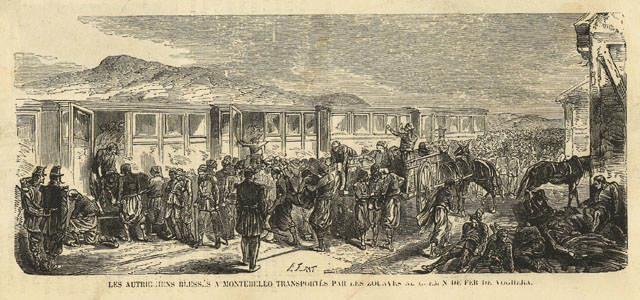 Les autrichiens blesses a Montebello transportes par le zouaves au …