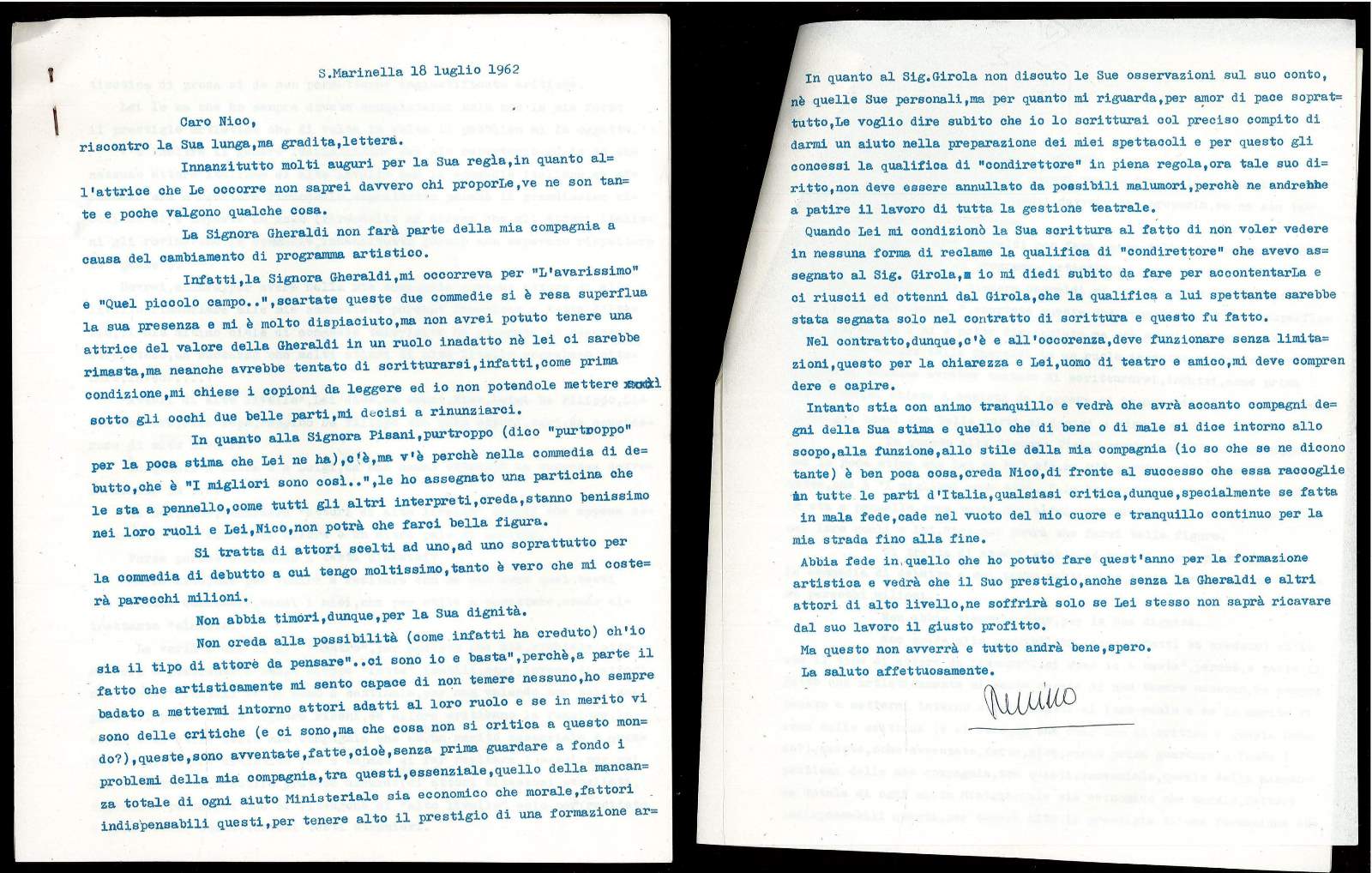 Lettera di Peppino de Filippo a Nico Pepe (senza titolo)