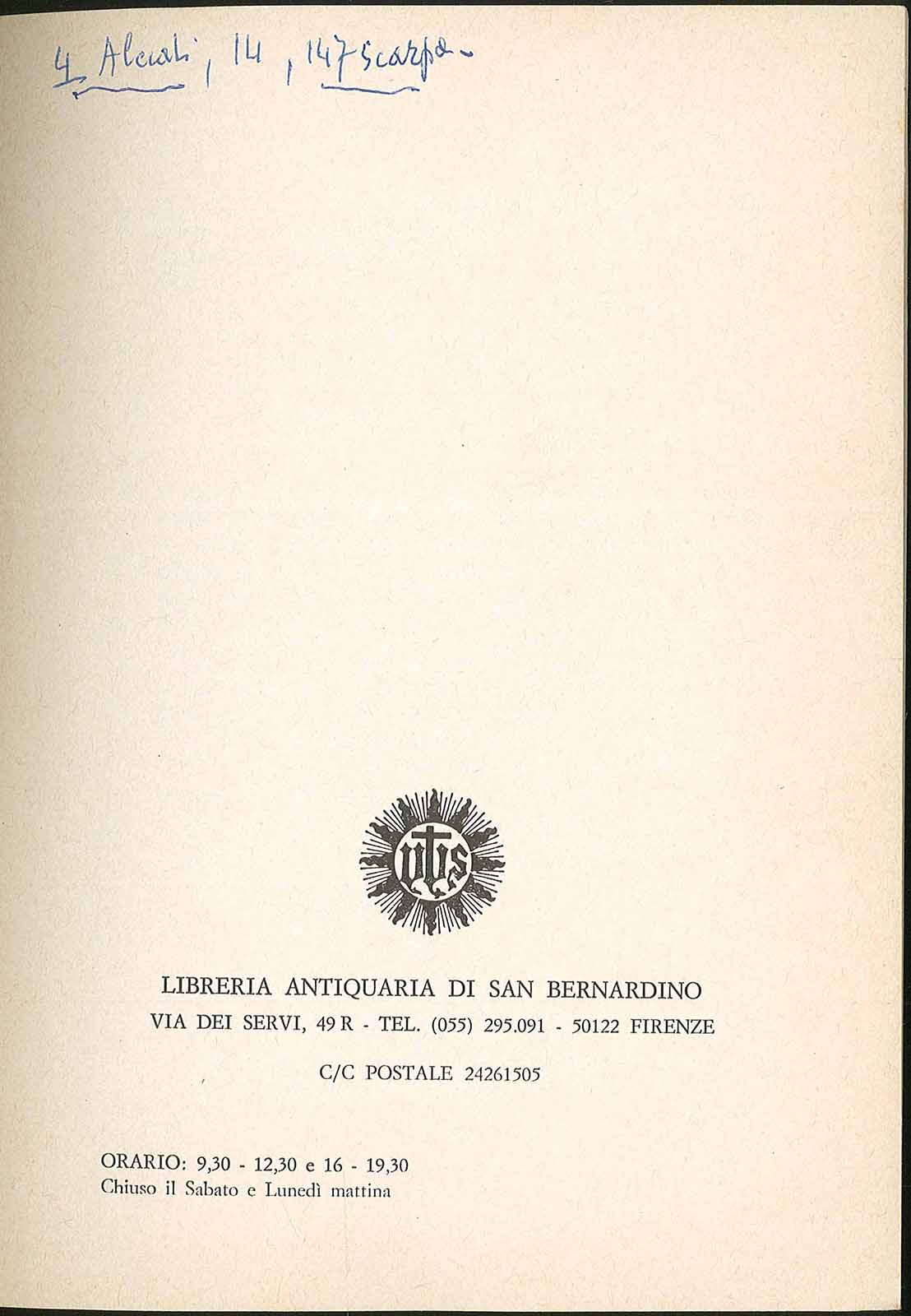 Libreria Antiquaria di San Bernardino Catalogo n.6-Novembre 1980