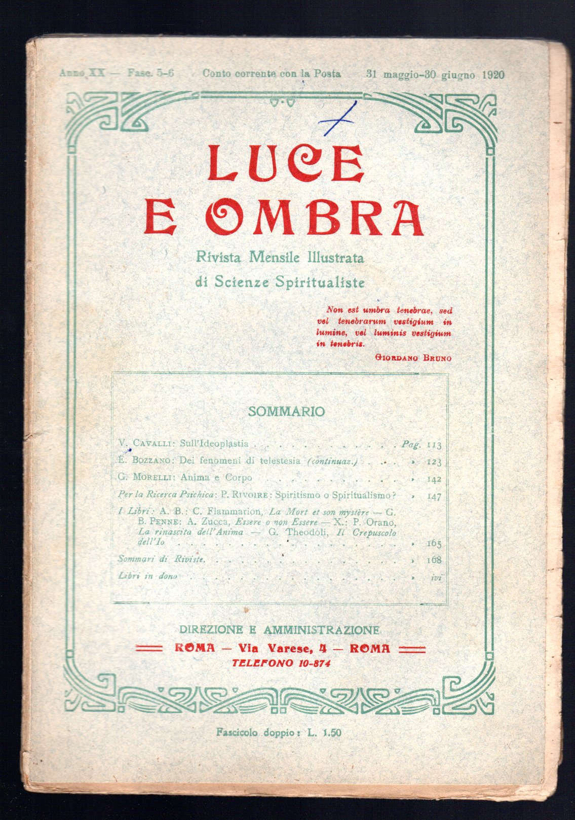 Luce e ombra. Rivista mensile di scienze spiritualiste