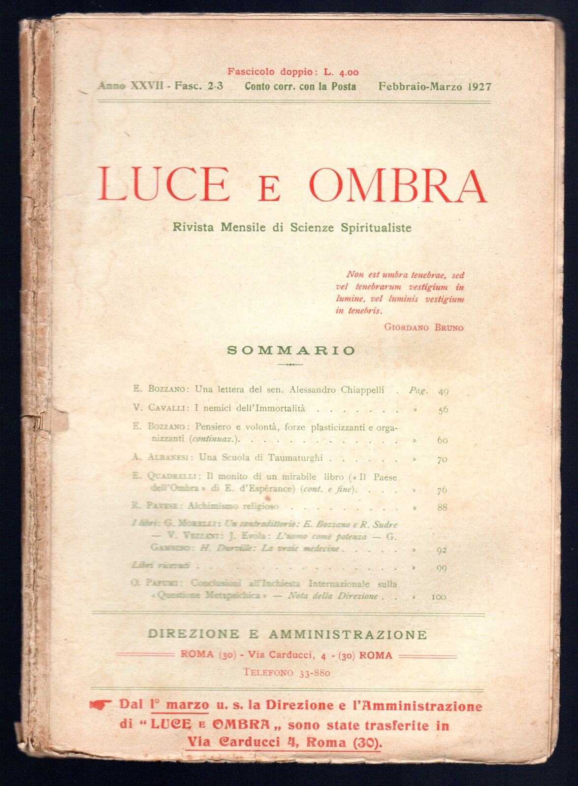 Luce e ombra. Rivista mensile di scienze spiritualiste
