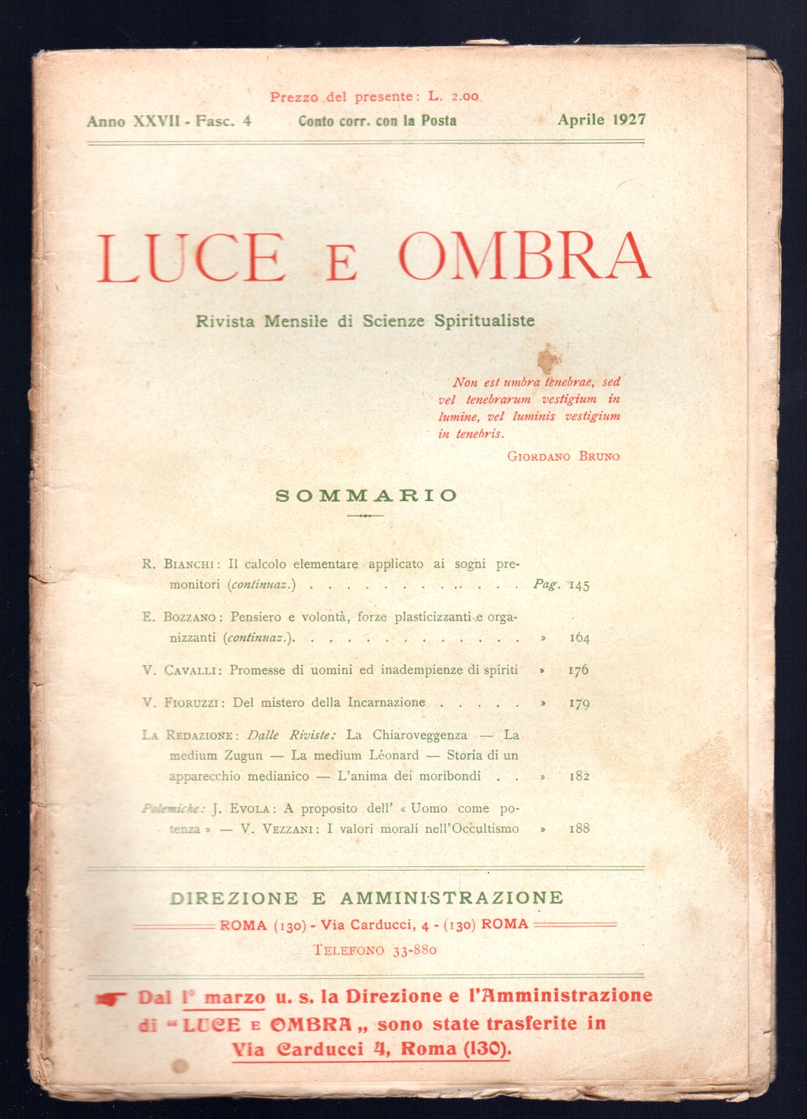 Luce e ombra. Rivista mensile di scienze spiritualiste
