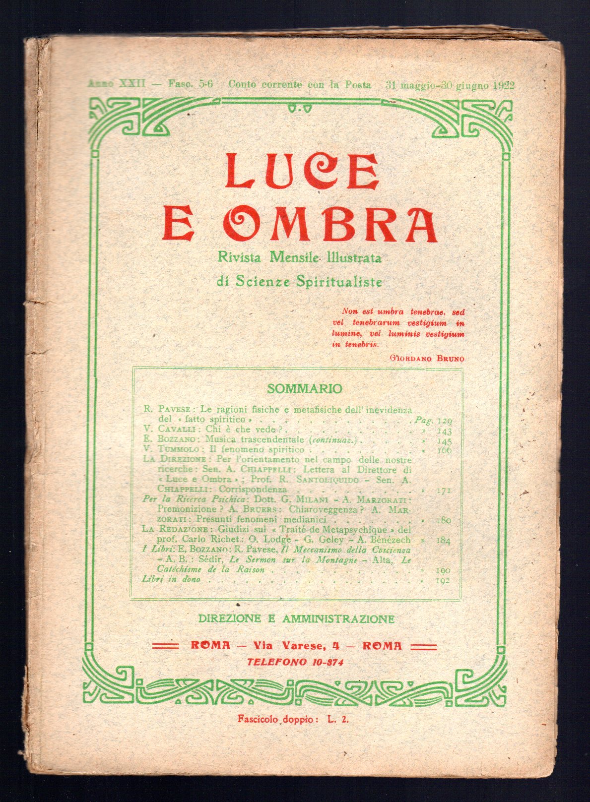 Luce e ombra. Rivista mensile di scienze spiritualiste
