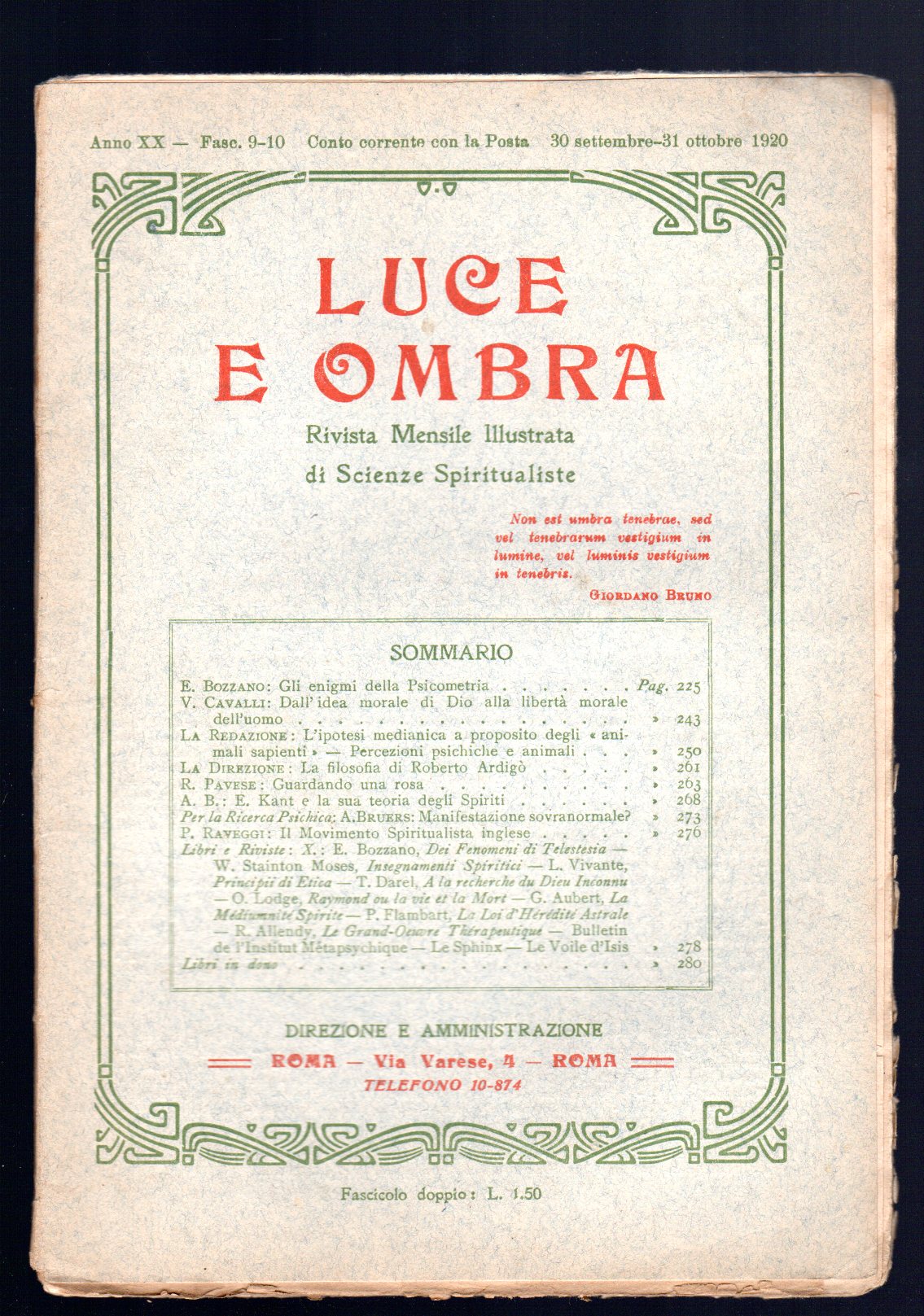 Luce e ombra. Rivista mensile di scienze spiritualiste