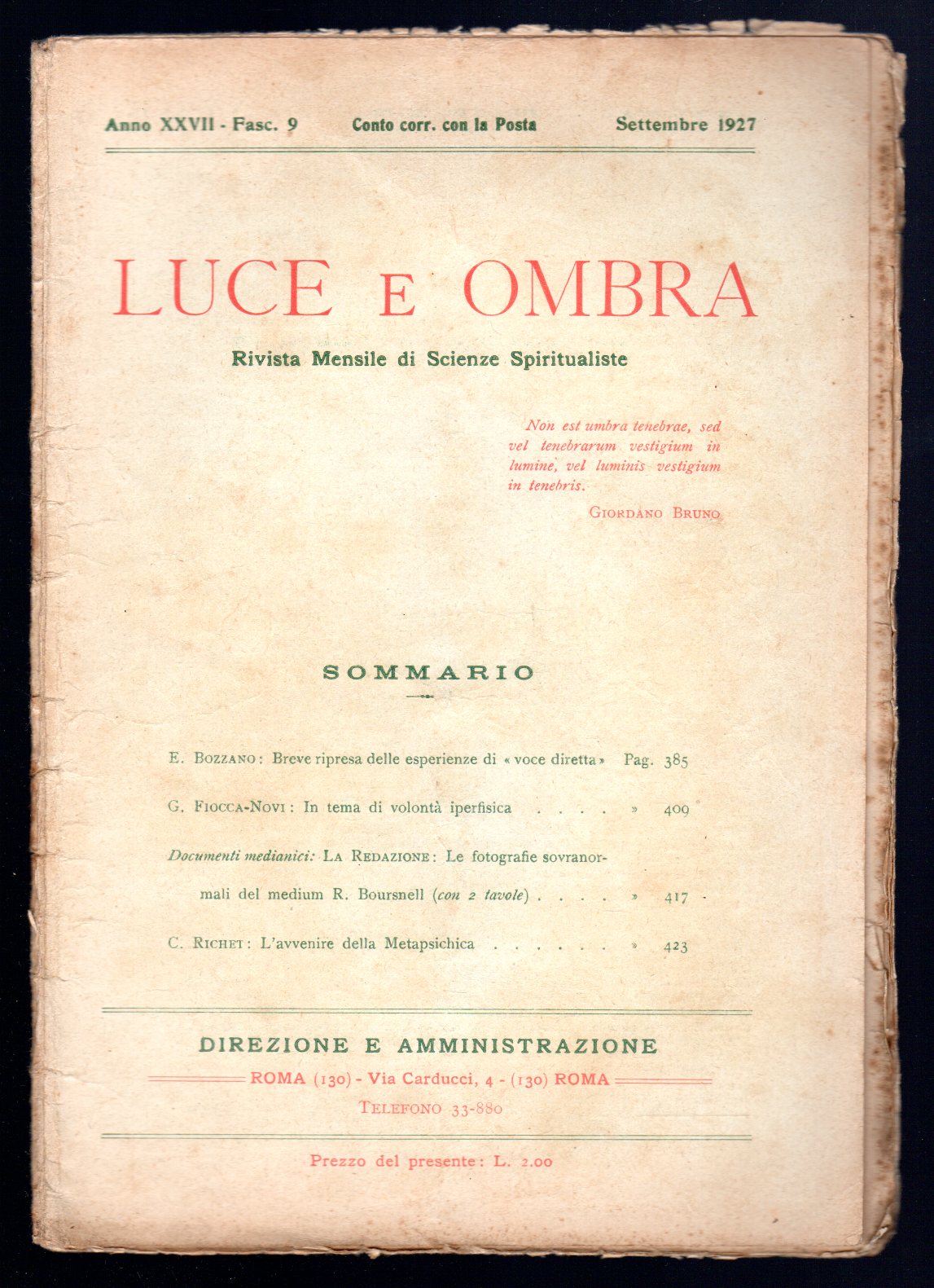 Luce e ombra. Rivista mensile di scienze spiritualiste