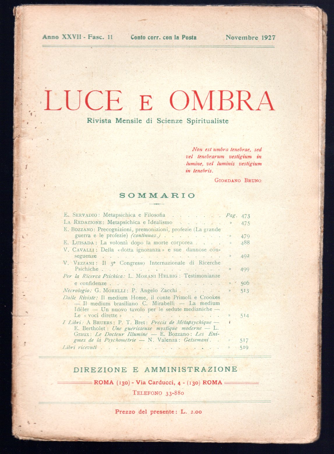 Luce e ombra. Rivista mensile di scienze spiritualiste