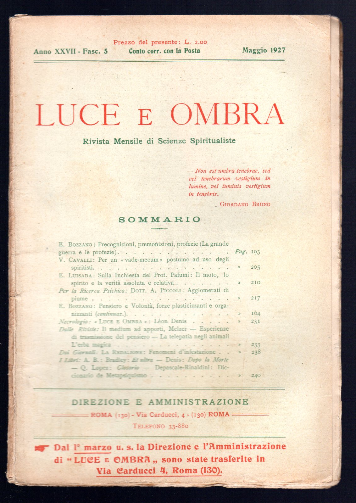 Luce e ombra. Rivista mensile di scienze spiritualiste