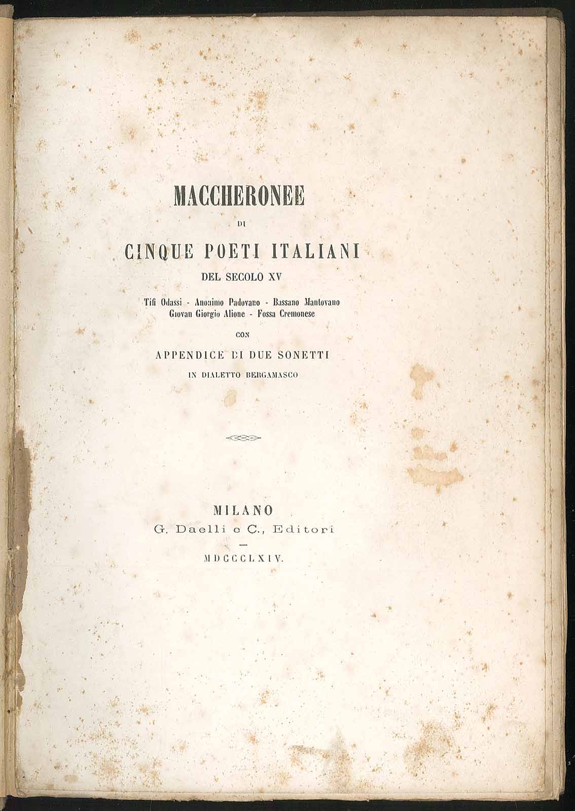 Maccheronee di cinque poeti italiani del secolo XV