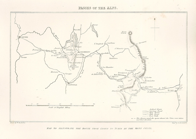 Map to illustrate the Route from Lyons to Turin, by …