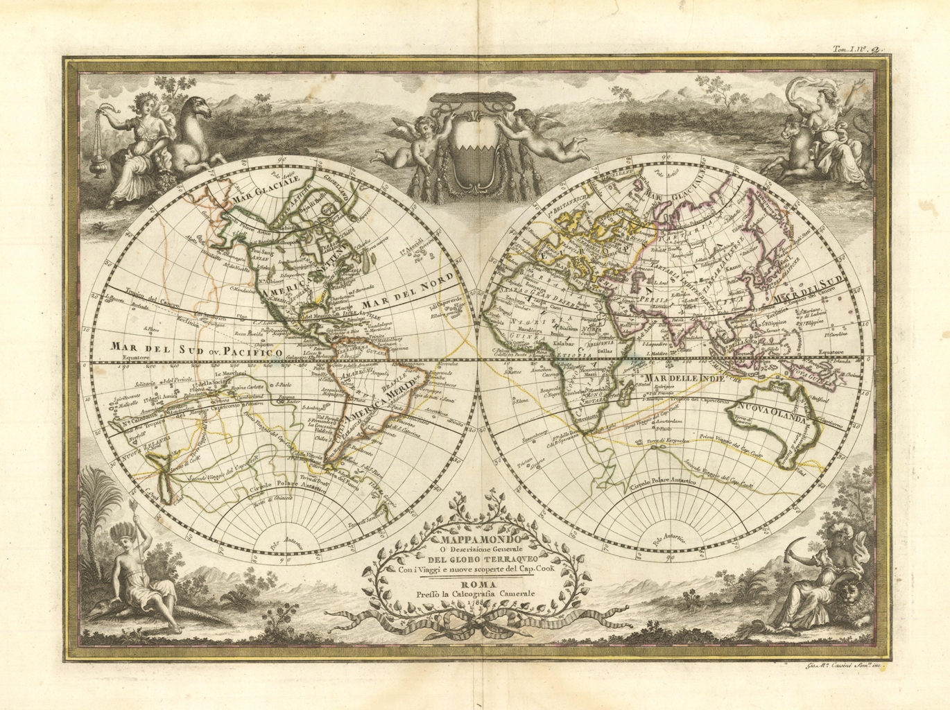 Mappamondo o Descrizione Generale del Globo Terraqueo con i Viaggi …