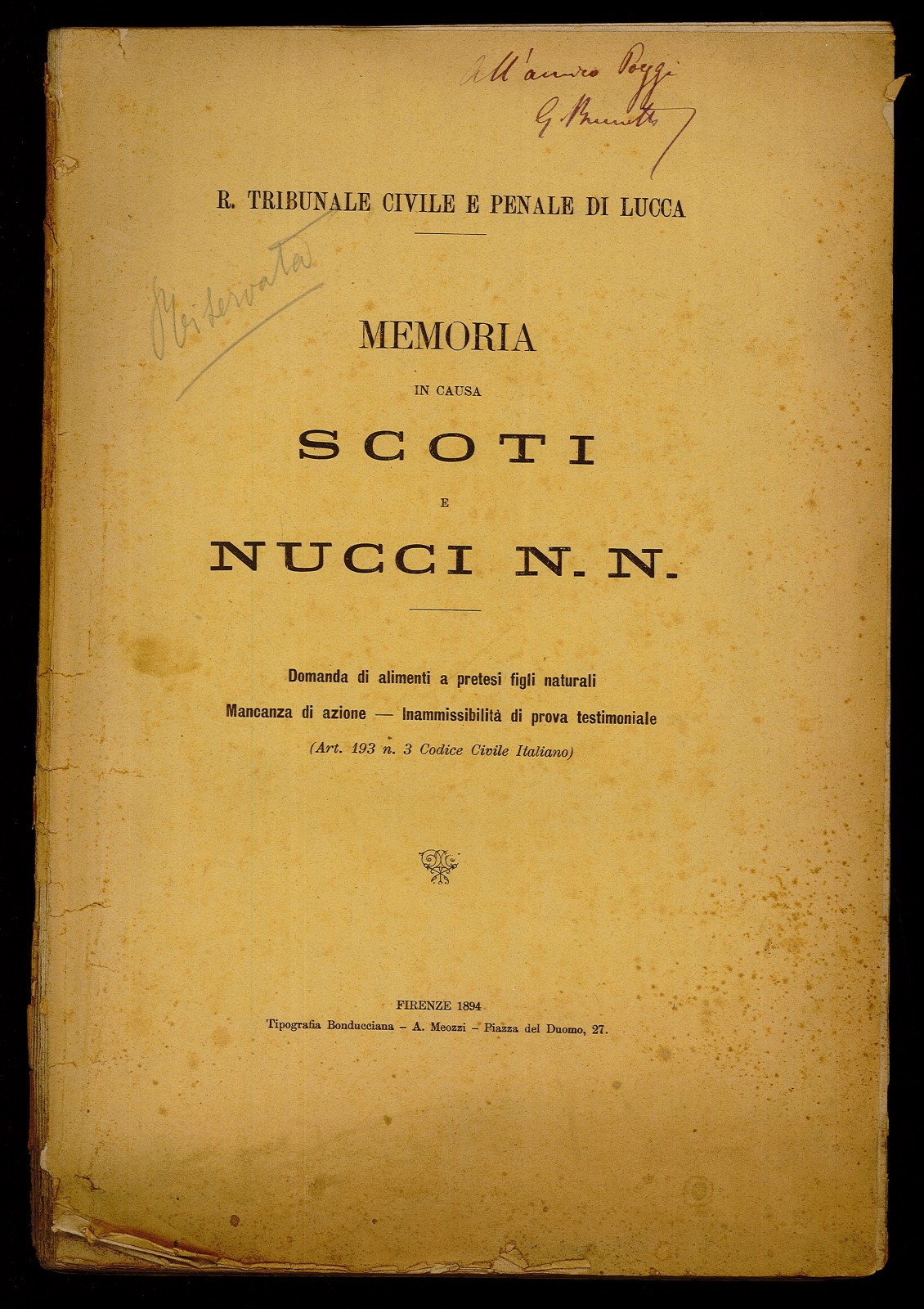 Memoria in causa Scoti e Nucci N. N.