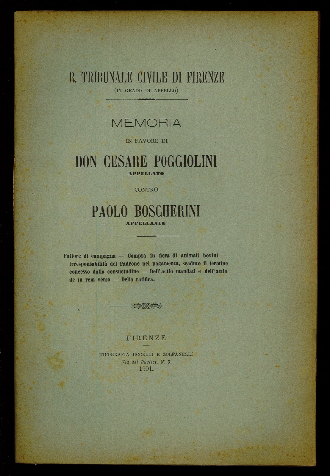 Memoria in favore di Don Cesare Poggiolini contro Paolo Boscherini