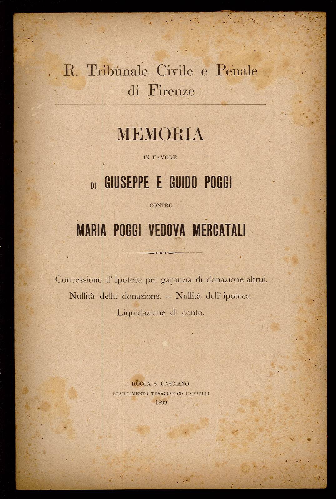 Memoria in favore di Giuseppe e Guido Poggi contro Maria …