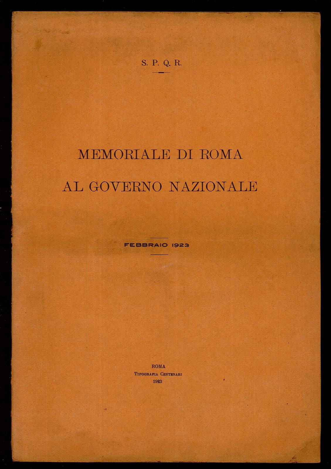 Memoriale di Roma al Governo Nazionale