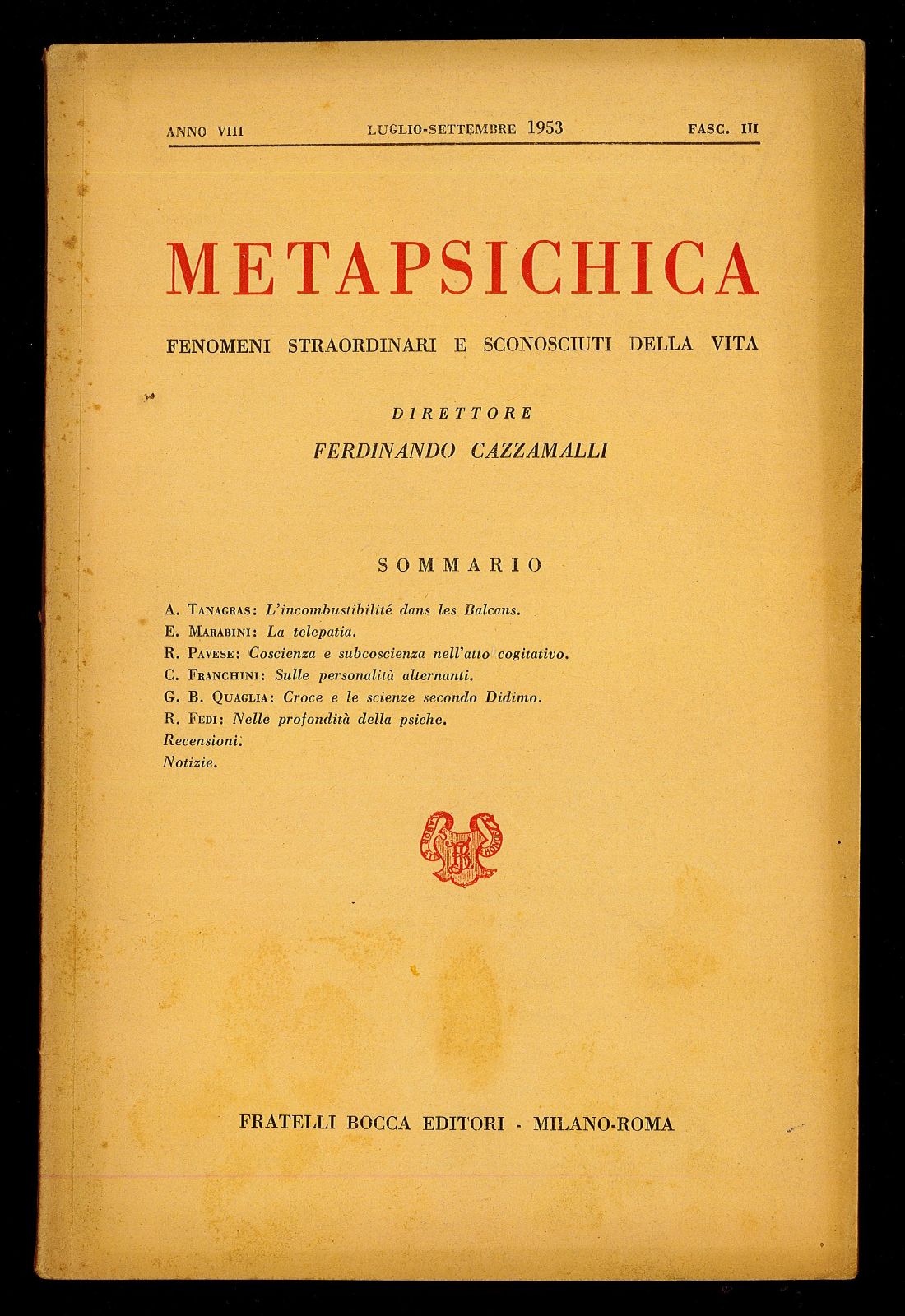 Metapsichica Fenomeni Straordinari e Sconosciuti della Vita 1953 n.III