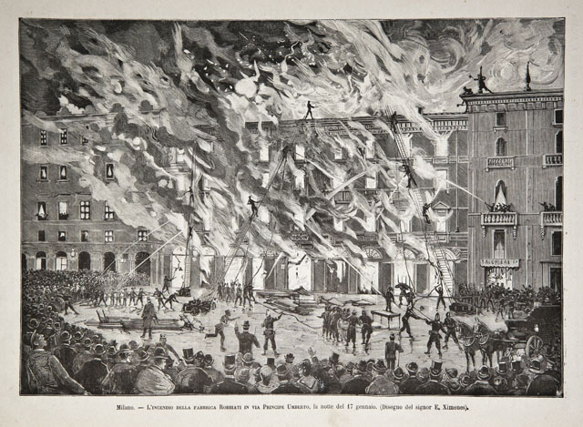 Milano / L’incendio della fabbrica Robbiati in via Principe Umberto, …