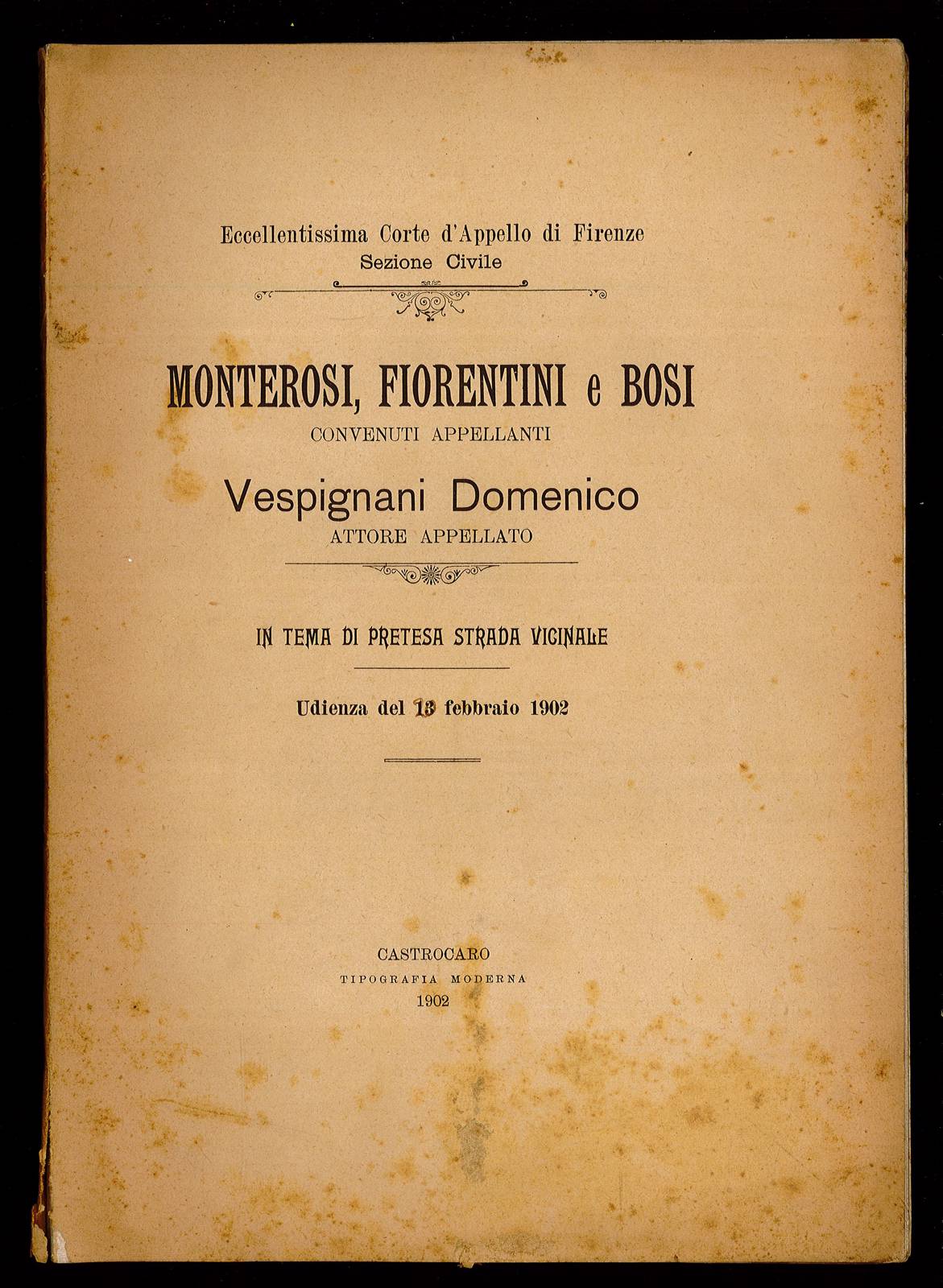 Monterosi, Fiorentini e Bosi convenuti appellanti Vespignani Domenico attore appellato