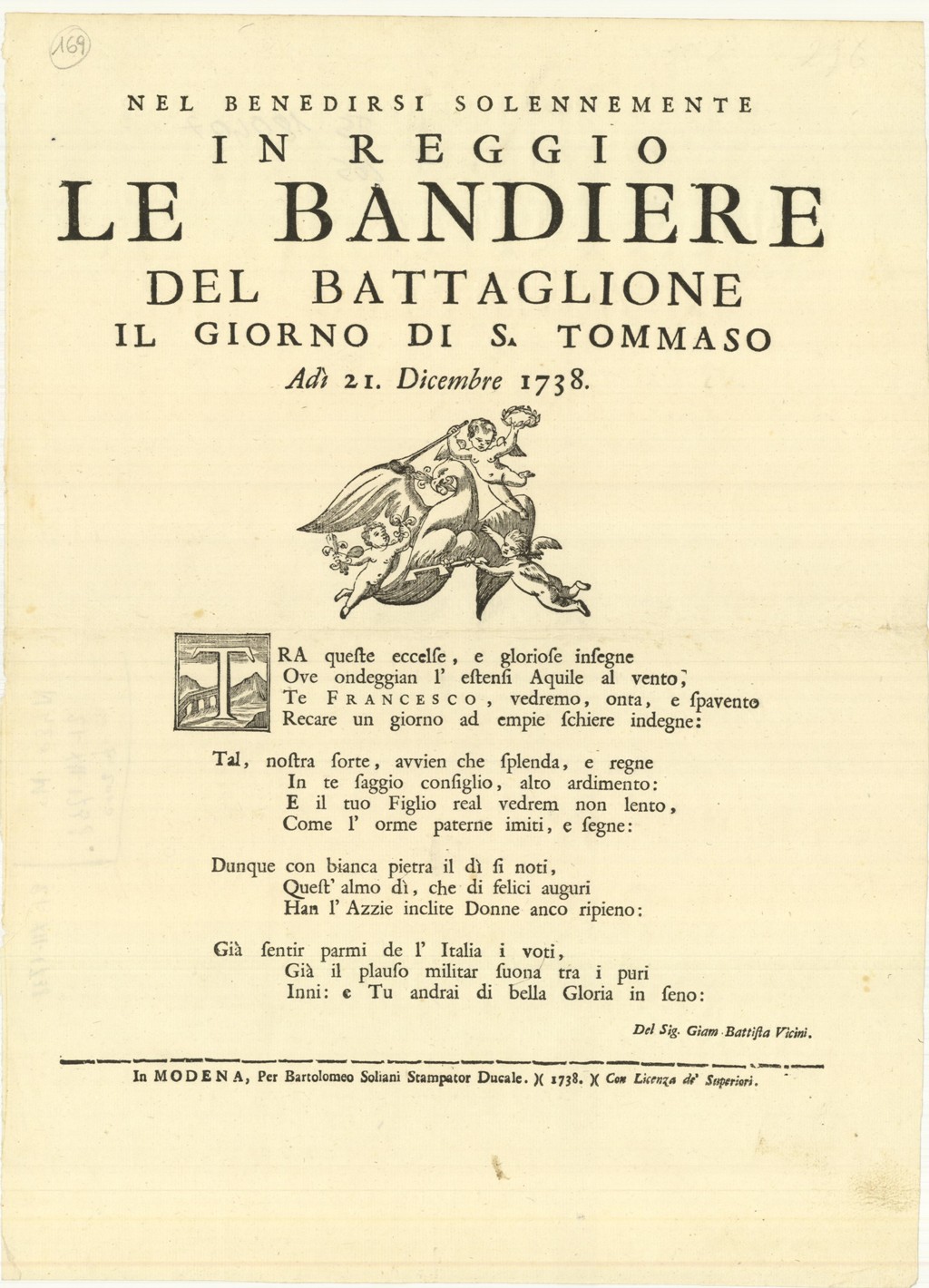 Nel benedirsi solennemente in Reggio Le Bandiere del battaglione il …