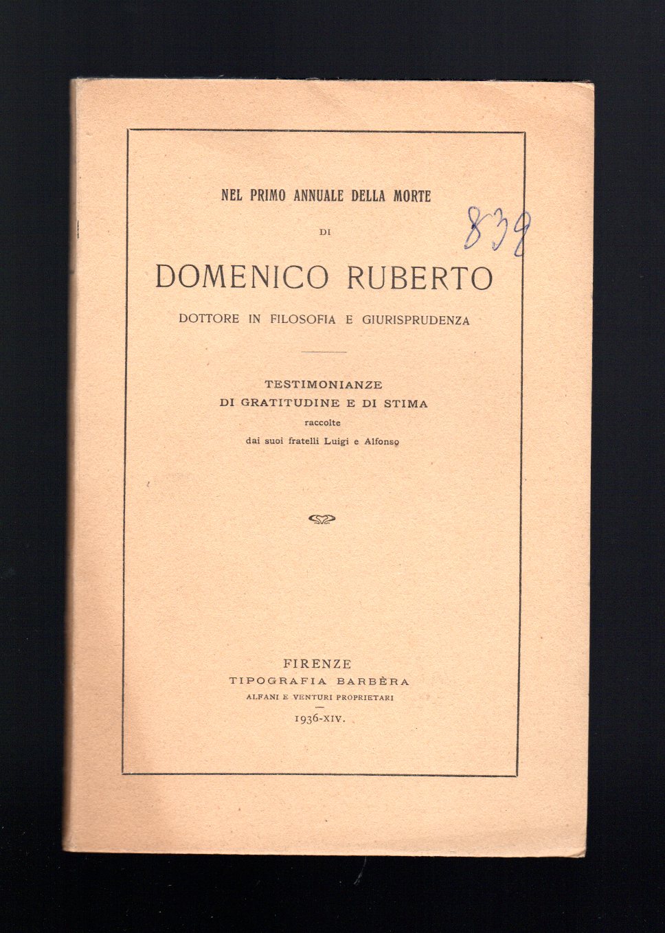 Nel primo annuale della morte di Domenico Ruberto