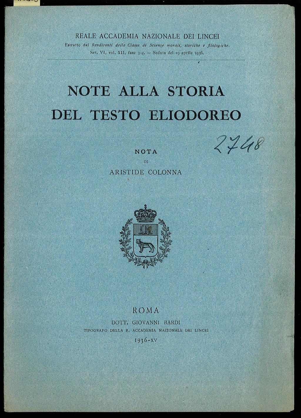 Note alla Storia del testo eliodoreo