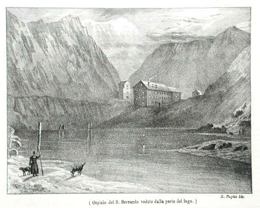 Ospizio del S. Bernardo veduto dalla parte del lago