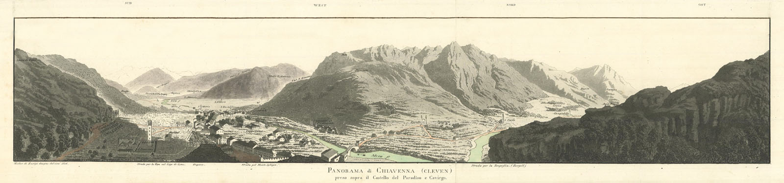Panorama di Chiavenna (Cleven) preso sopra il Castello del Paradiso …