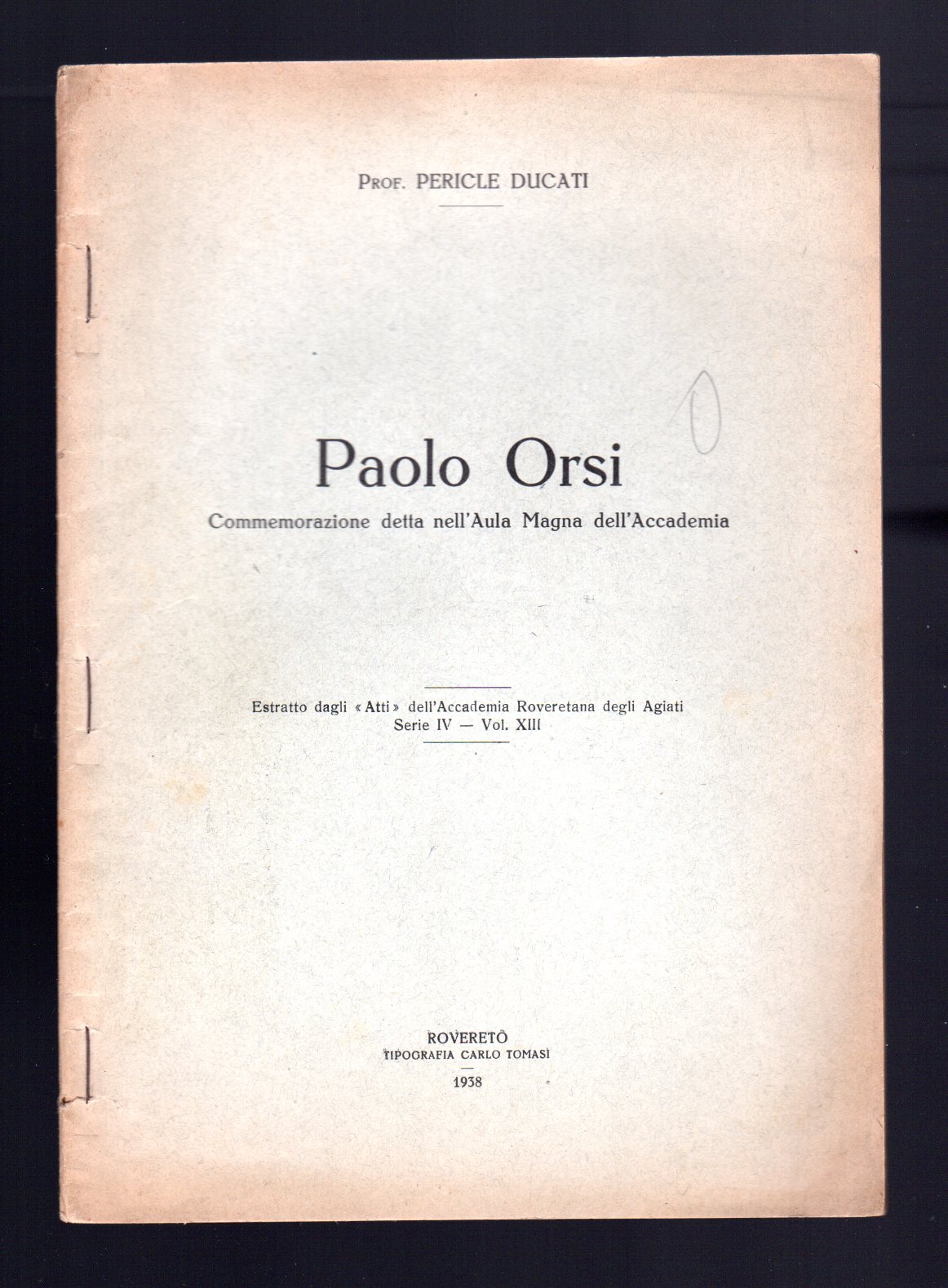 Paolo Ors, commemorazione detta nell'Aula Magna dell'Accademia