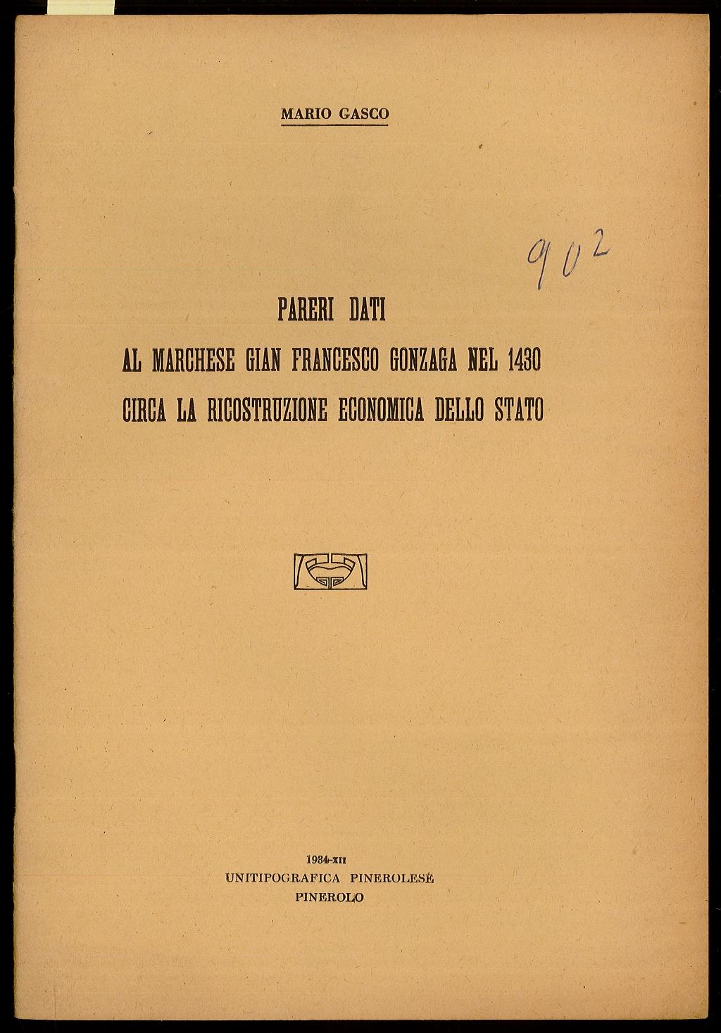 Pareri dati al Marchese Gian Francesco Gonzaga nel 1430 circa …