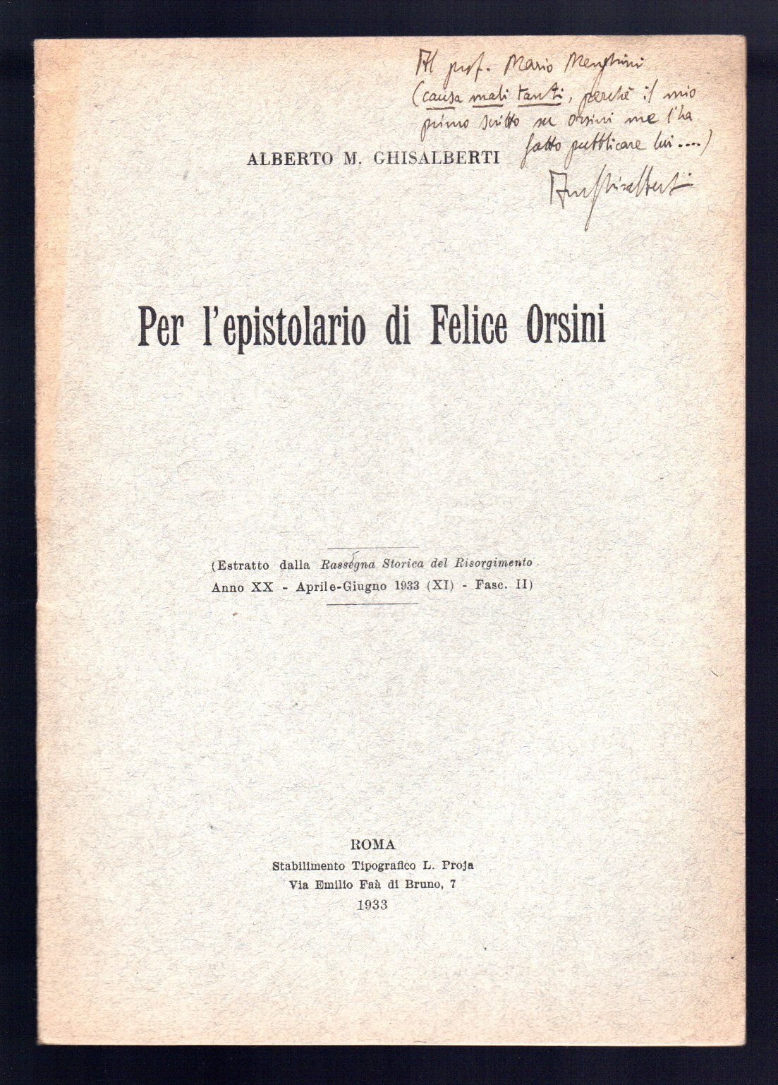Per l'epistolario di Felice Orsini