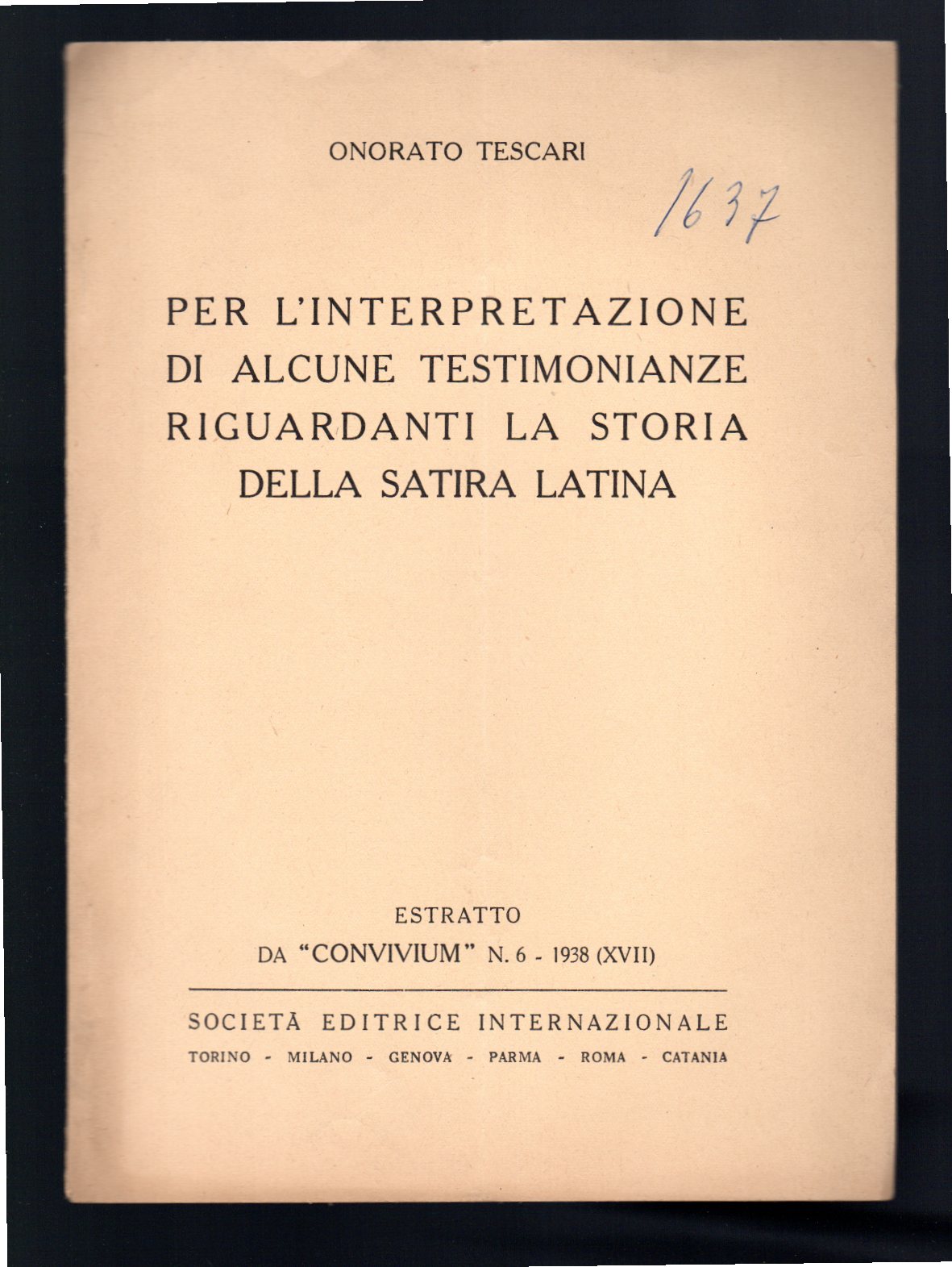 Per l'interpretazione di alcune testimonianze riguardanti la storia della satira …
