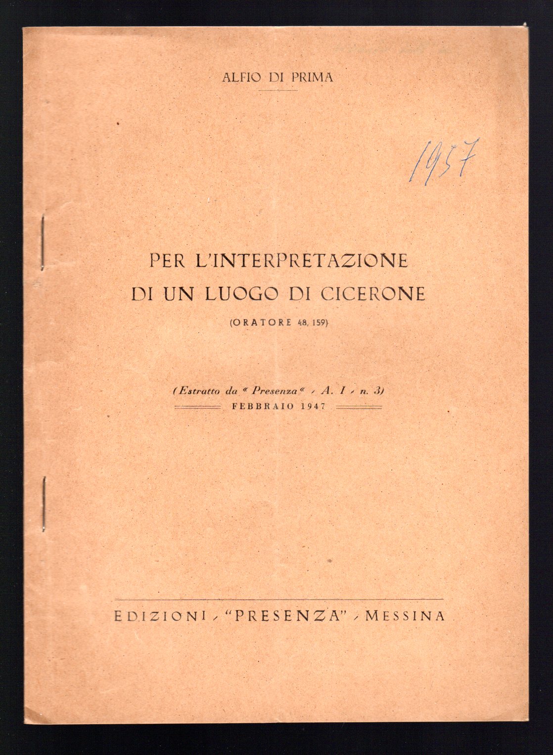 Per l'interpretazione di un luogo di Cicerone (Oratore 48, 159)