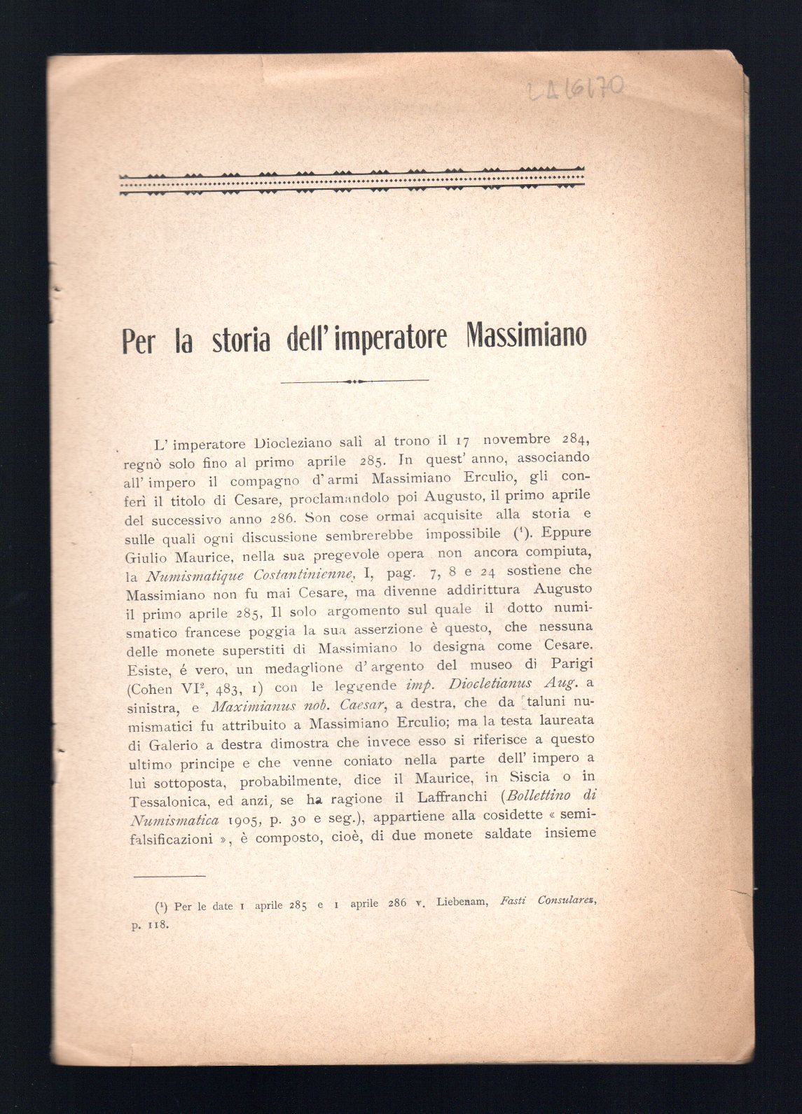 Per la storia dell'Imperatore Massimiano