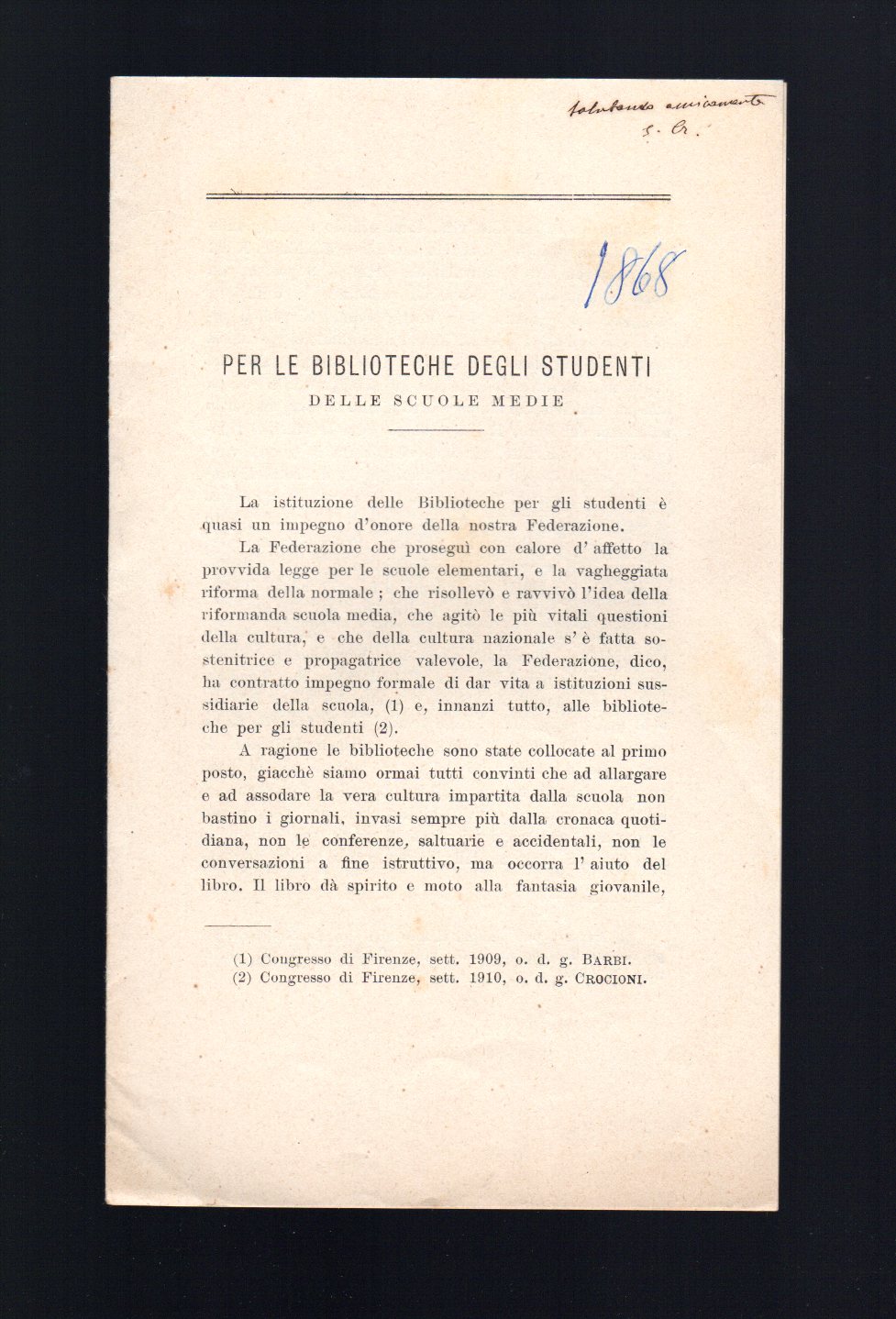 Per le biblioteche degli studenti delle scuole medie