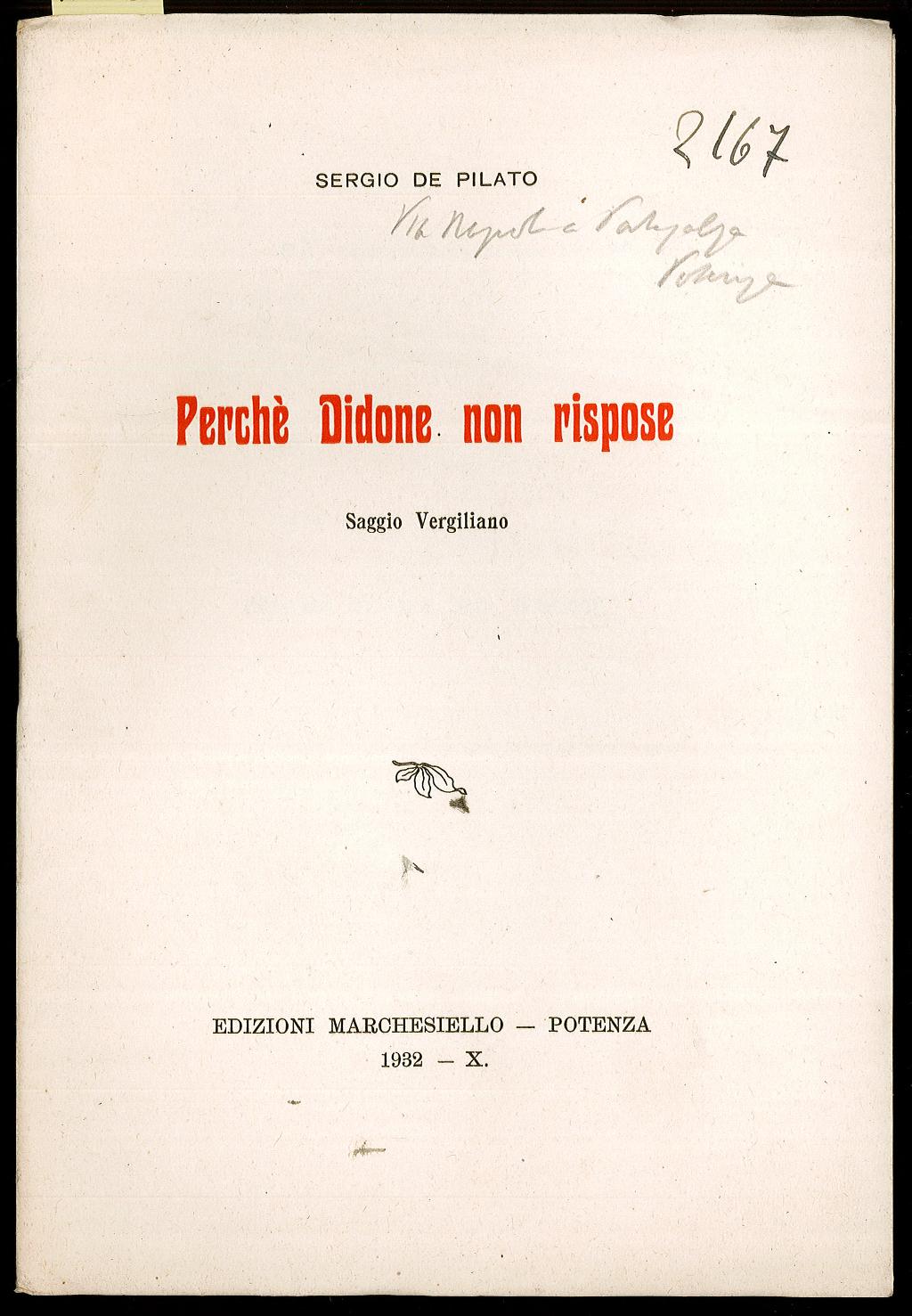 Perché Didone non rispose. Saggio Vergiliano