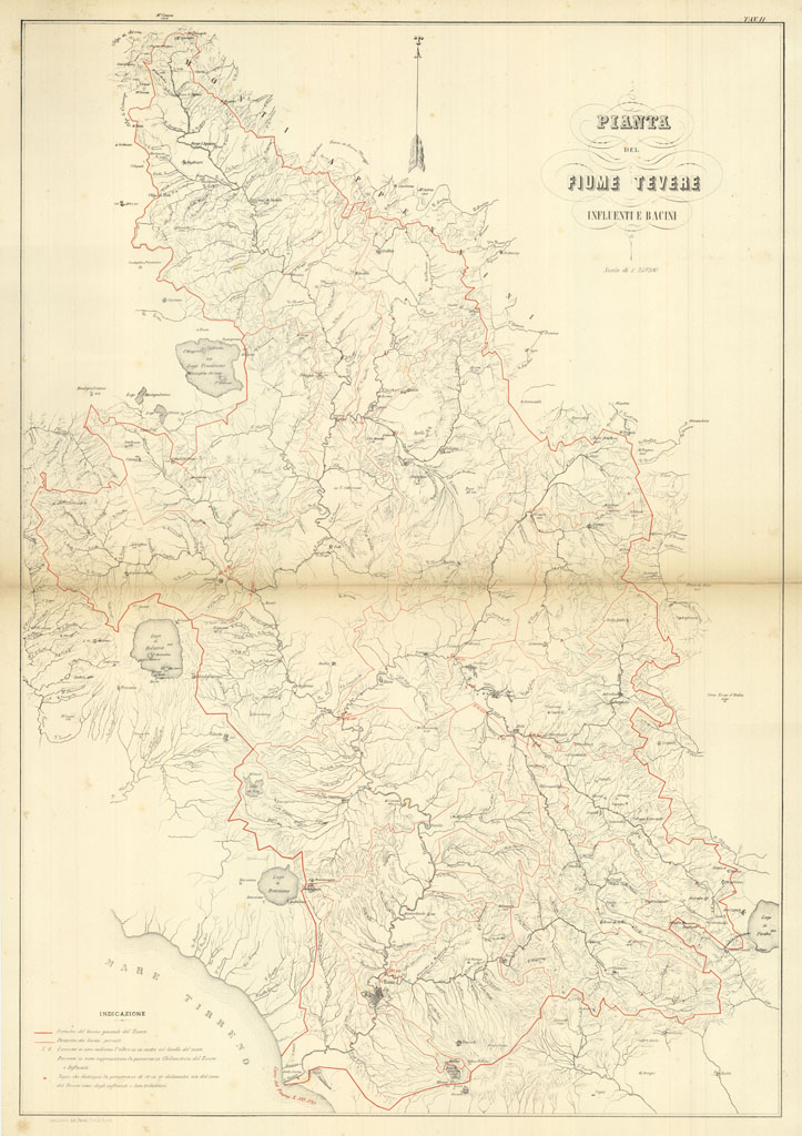 Pianta del Fiume Tevere - Influenti e Bacini