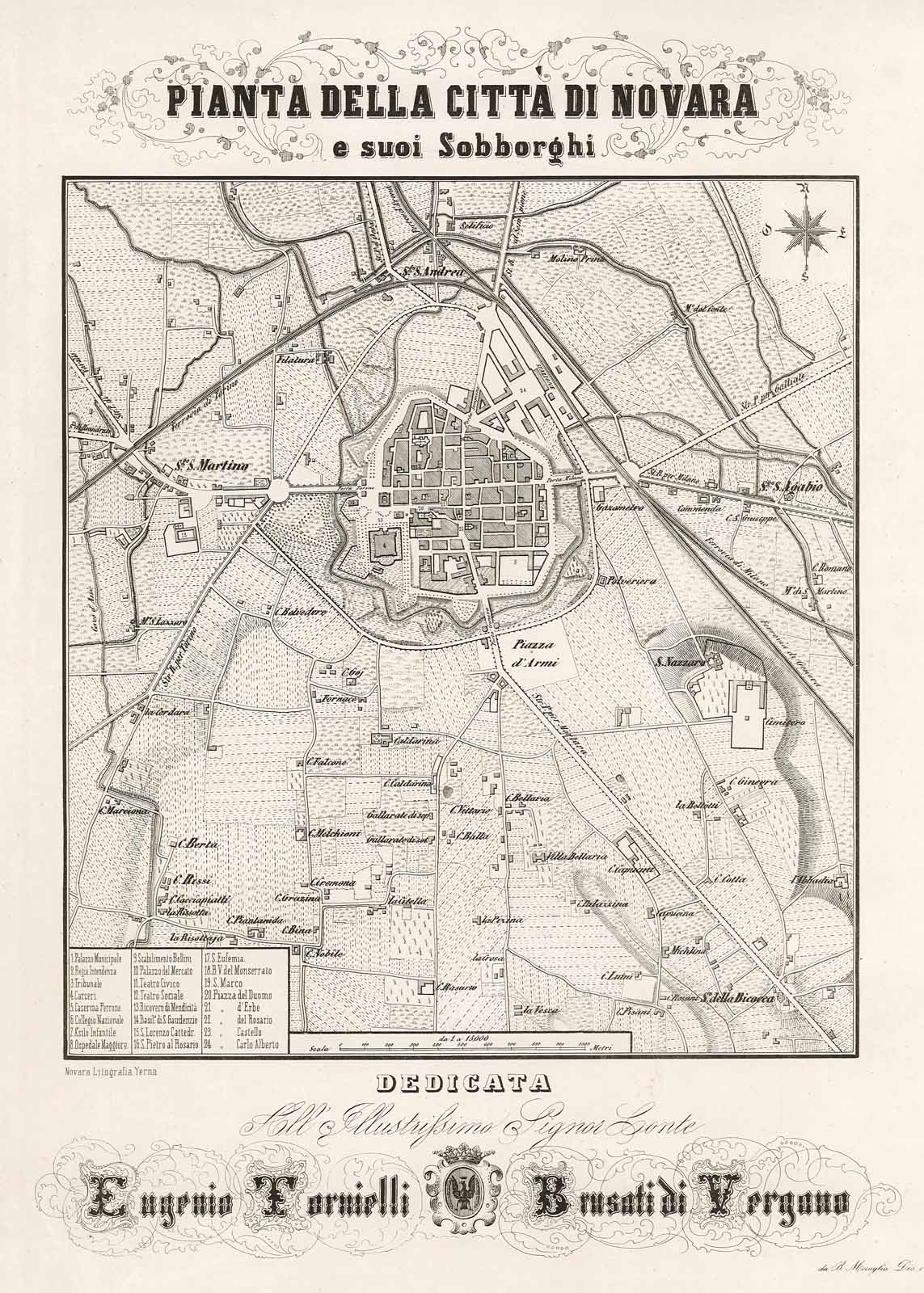 Pianta della città di Novara e suoi sobborghi