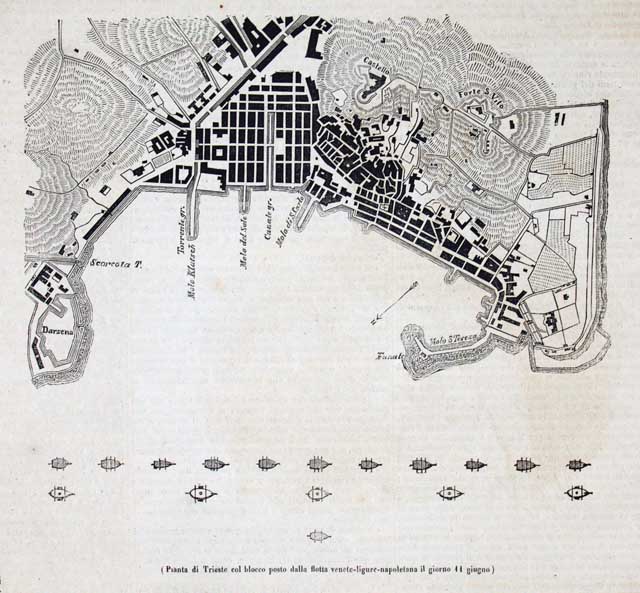 Pianta di Trieste col blocco posto dalla flotta veneto-ligure-napoletana il …