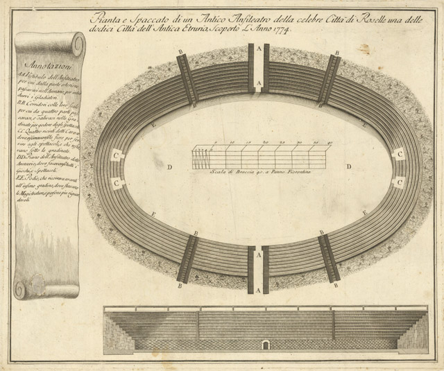 Pianta e Spaccato di Antico Anfiteatro della celebre Città di …