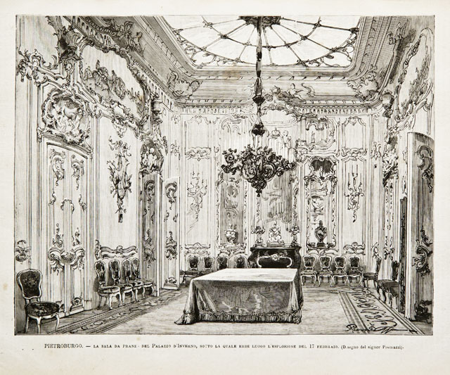Pietroburgo.- La sala da pranzo del Palazzo d’Inverno, sotto la …