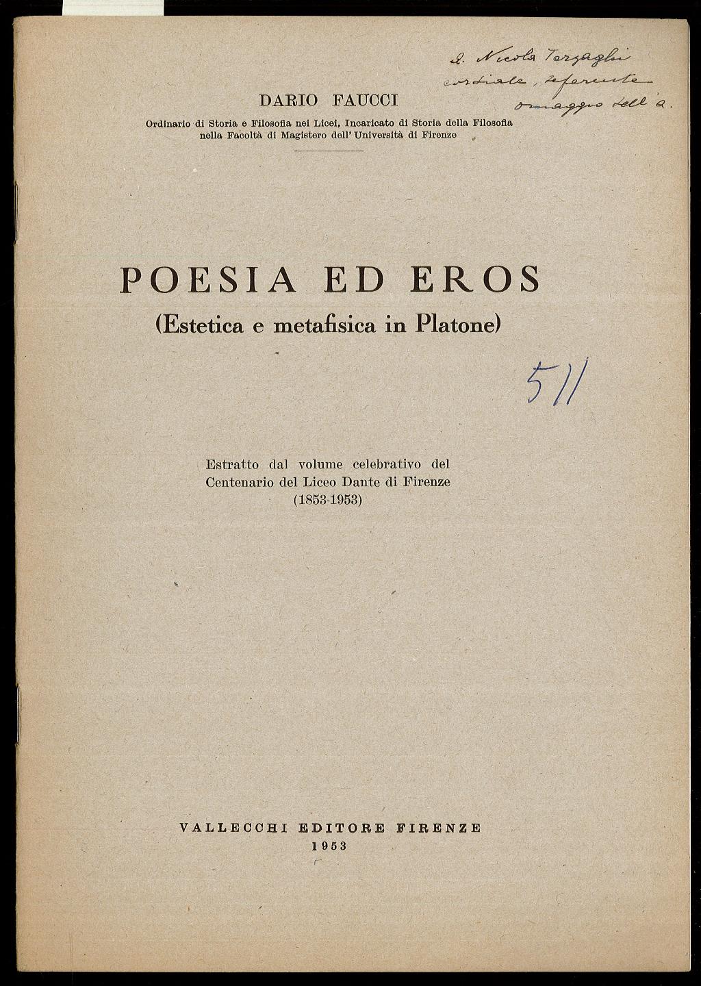 POESIA ED EROS (Estetica e metafisica in Platone)