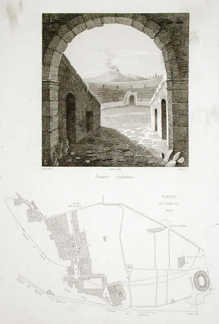 Pompei. Anfiteatro - Pianta di Pompei 1834