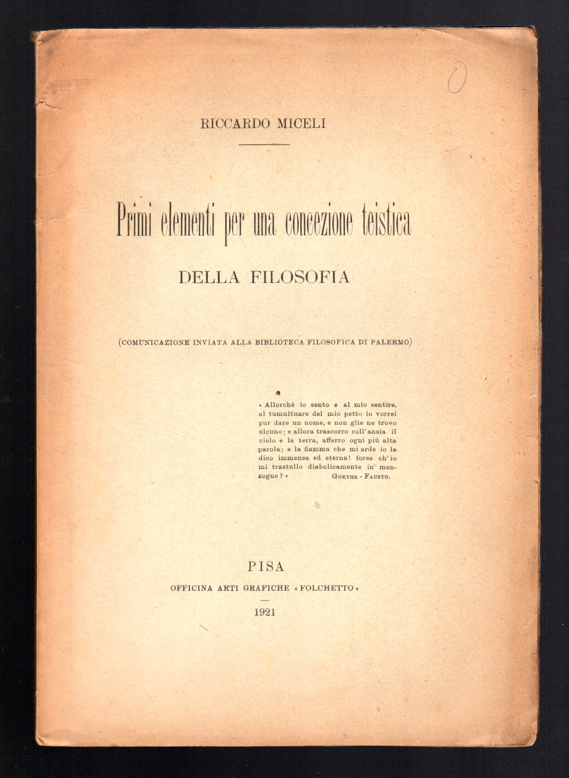 Primi elementi per una concezione teistica della Filosofia