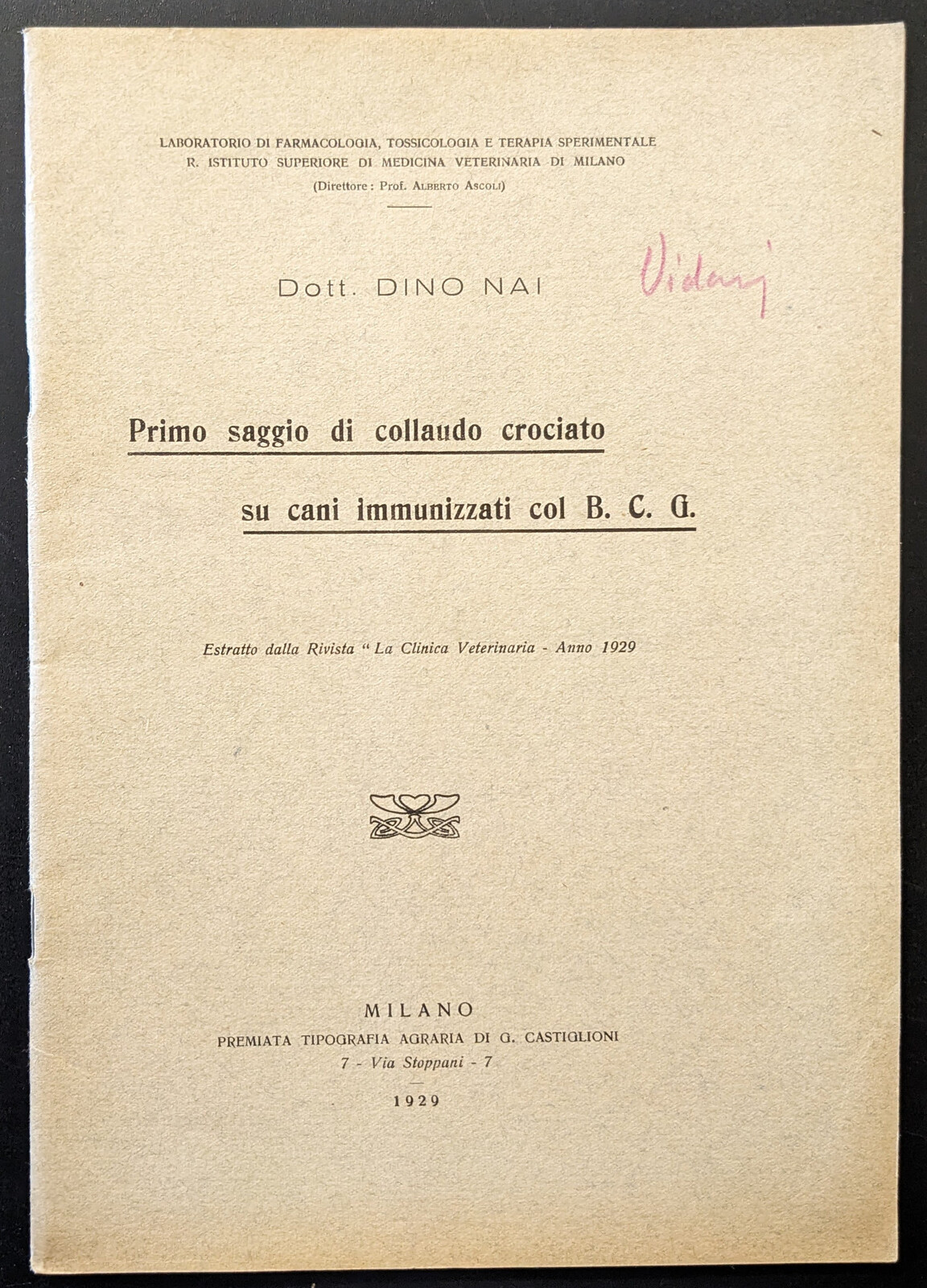 Primo saggio di collaudo crociato su cani immunizzati col B. …