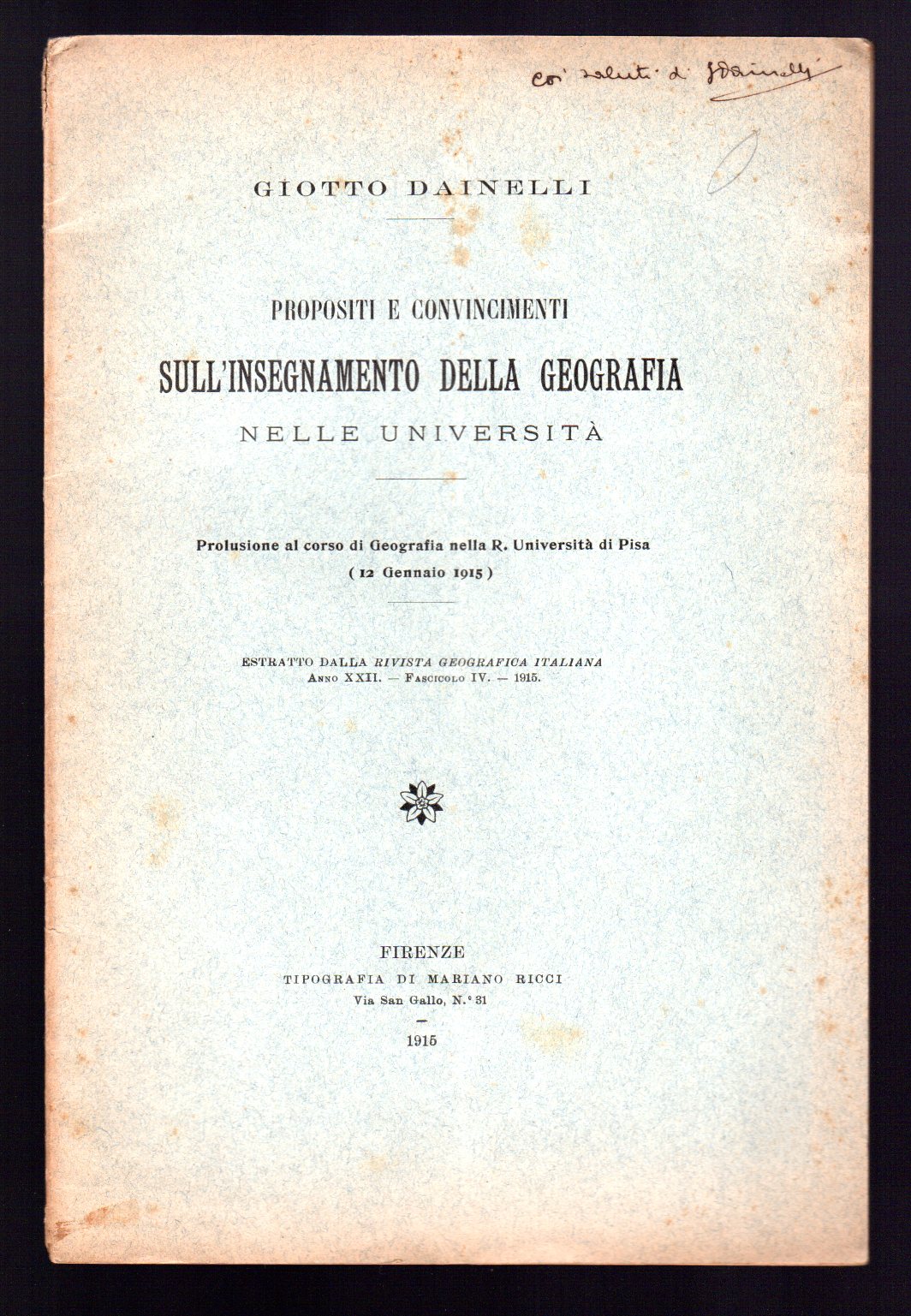 Propositi e convincimenti sull'insegnamento della geografia nelle università