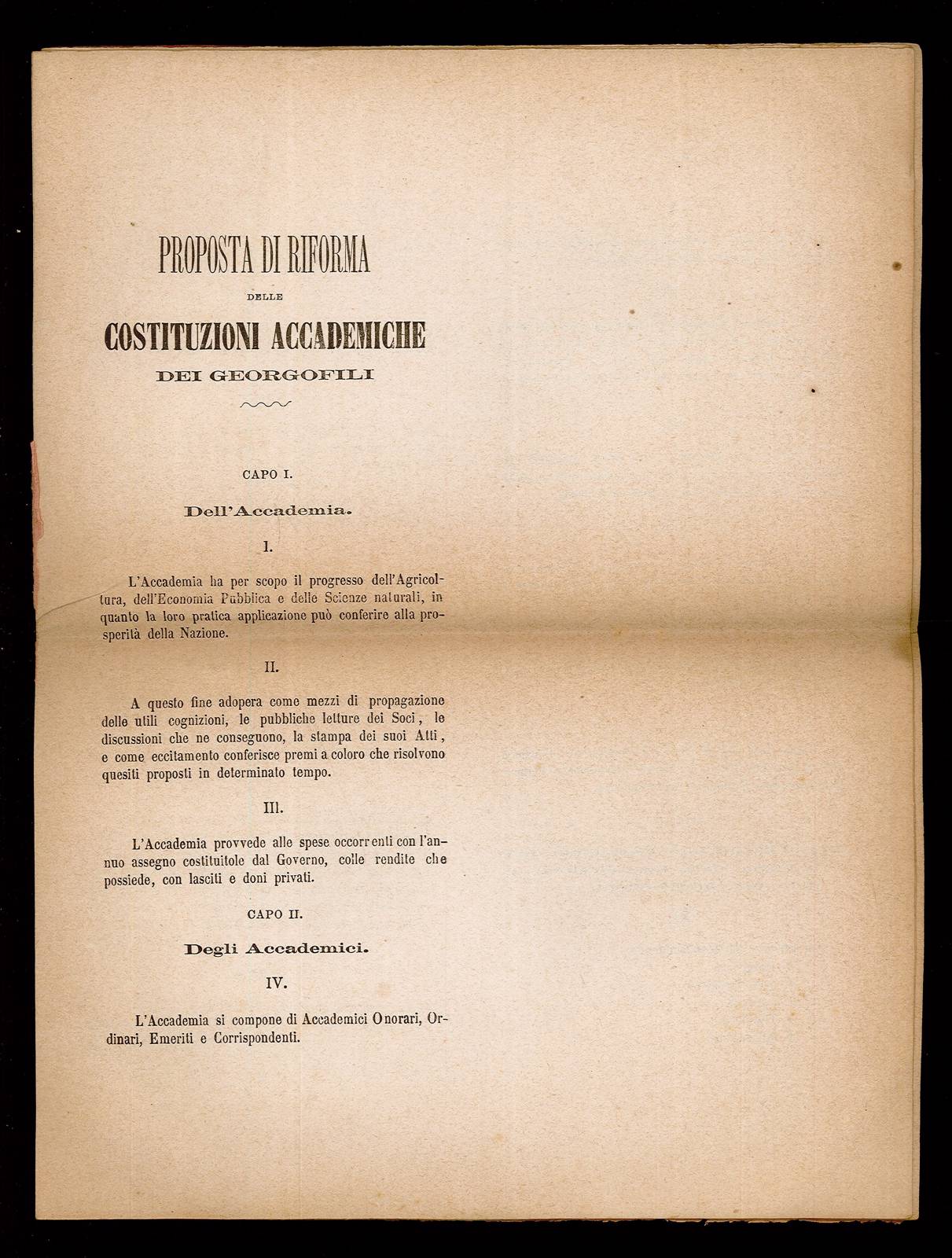 Proposta di riforma delle Costituzioni accademiche dei Georgofili