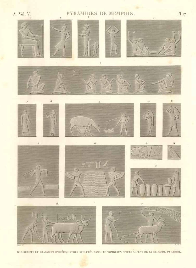 Pyramides de Memphis - Bas-reliefs et fragment dhiéroglyphes sculptés dans …