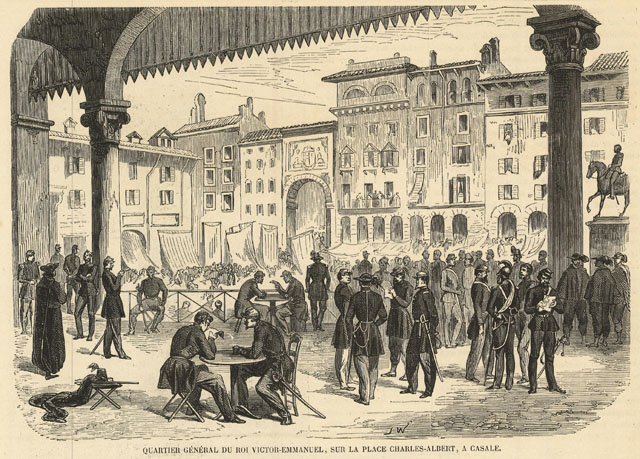 Quartier general du Roi Victor-Emmanuel, sur la place Charles-Albert, a …