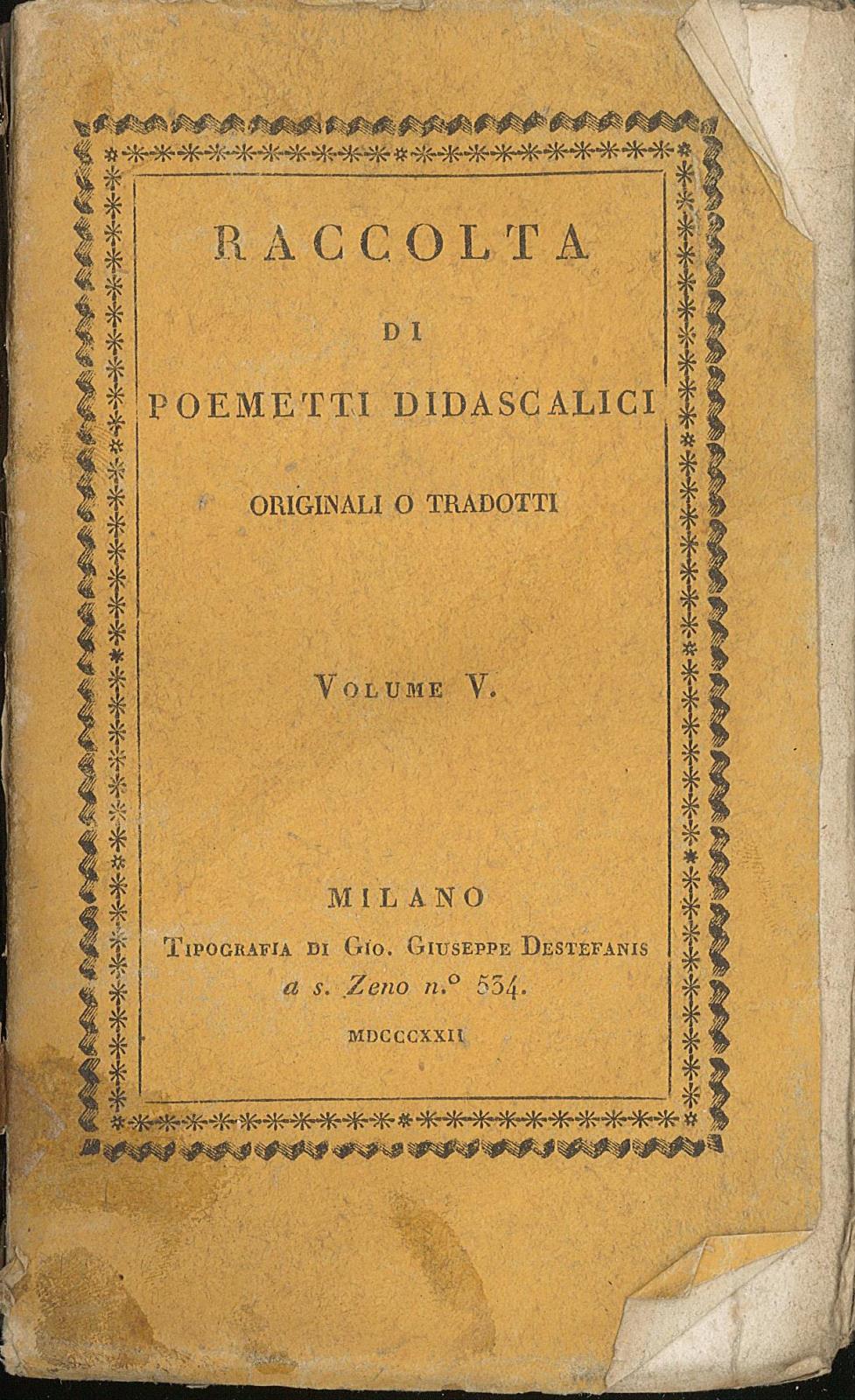Raccolta di poemetti didascalici volume V